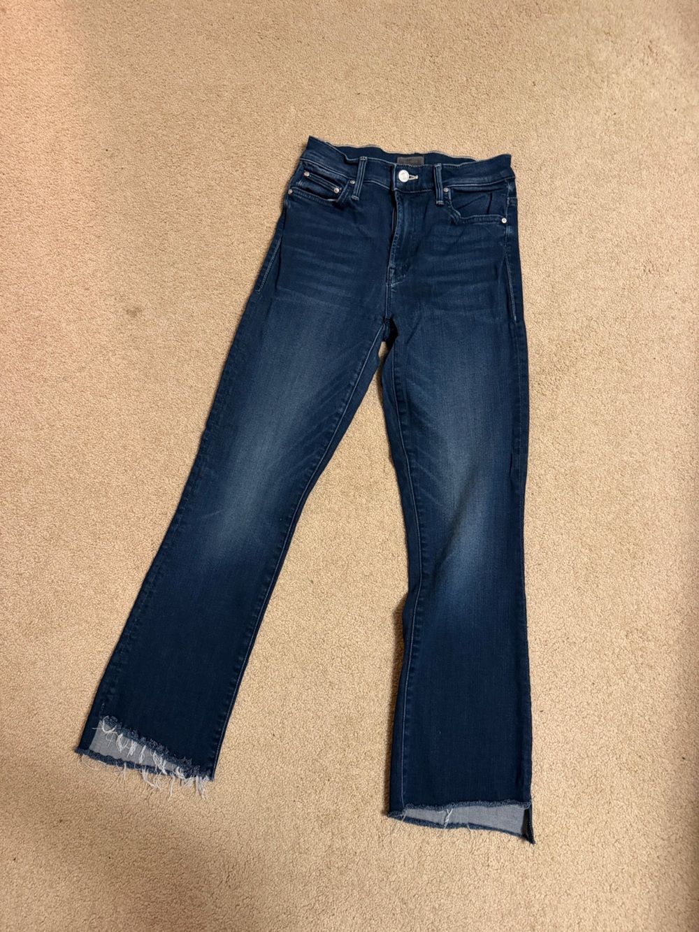 MOTHER Deep Indigo Skinny Jeans with Raw Hem